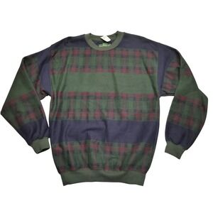 Vintage Clubfellow Sweatshirt Mens Small Green Plaid Fleece Pullover 90s